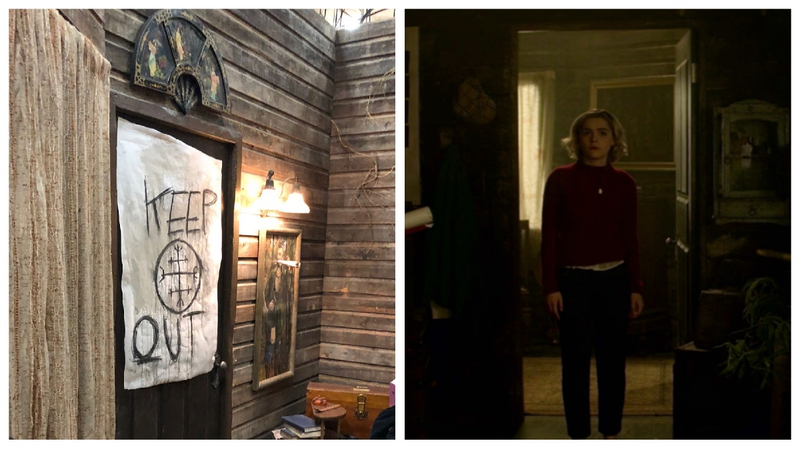 From left: a look at the entrance to Ambrose’s attic, and Sabrina standing inside.